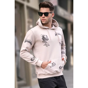 Bej Baskılı Kapüşonlu Sweatshirt 5895