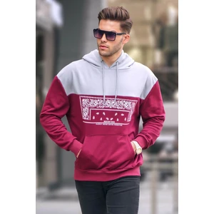 Bordo Kapüşonlu Desenli Sweatshirt 6022