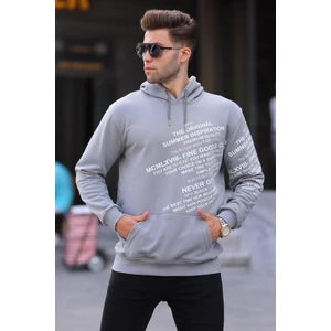 Boyalı Gri Baskılı Kapüşonlu Sweatshirt 6009