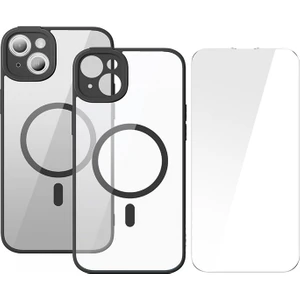 Frame Series iPhone 14 6.1 Kamera Koruyuculu Magsafe Kılıf + Tempered Ekran Koruyucu Set