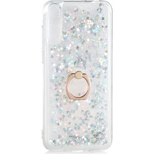 Case 4U Huawei P Smart S / Y8p Kılıf Yüzüklü Stand Olabilen Hareket Eden Sim ve Pullu Tasarım Milce Kapak Gümüş
