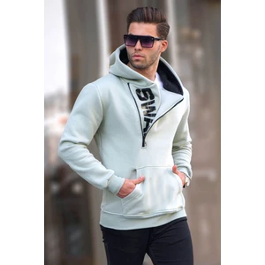 Mint Yeşili Fermuar Detaylı Kapüşonlu Sweatshirt 1767