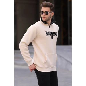 Açık Bej Baskılı Fermuar Detaylı Sweatshirt 6003