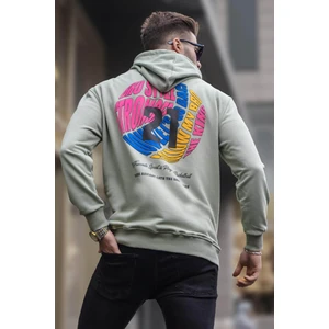 Mint Yeşili Kabartma Baskılı Kapüşonlu Sweatshirt 6042