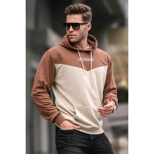 Bej Kapüşonlu Renk Bloklu Erkek Sweatshirt 6024