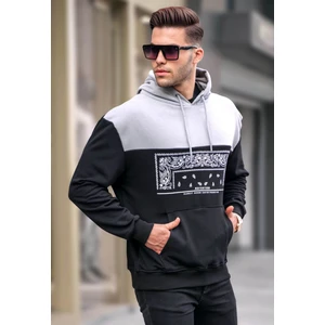 Siyah Kapüşonlu Desenli Sweatshirt 6022