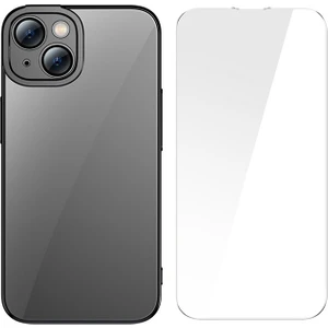 Glitter iPhone 14 6.1 Renkli Kenar Silikon Kılıf + Tempered Ekran Koruyucu Set