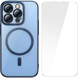 Glitter iPhone 14 Pro Max 6.7 Magsafe Silikon Kılıf + Tempered Ekran Koruyucu Set