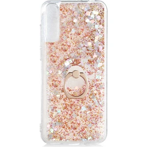 Case 4U Huawei P Smart S / Y8p Kılıf Yüzüklü Stand Olabilen Hareket Eden Sim ve Pullu Tasarım Milce Kapak Altın