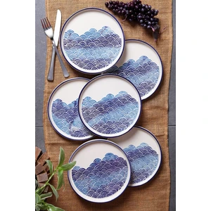 Çavdar Group 6'lı Özel Tasarım Handmade 20 cm Stackable Çizgili Pasta Tabak Seti - Tatlı Tabağı Seti