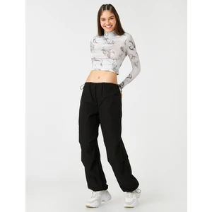 Uzun Kollu Tişört Crop Dik Yaka Desenli