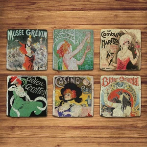 Doğal Taş Bardak Altlığı 6'lı Telli Model C (Vintage Tema)