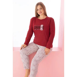 Kadın Büyük Beden Uzun Kollu Desenli Pijama Takımı