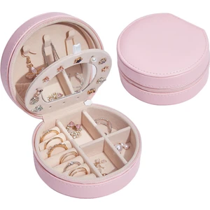 Daire Şekilli Mini Takı Kutusu Pu Deri Basit Takı Kutusu Küpeler Taşınabilir Takı Depolama Kutusu Kılıf