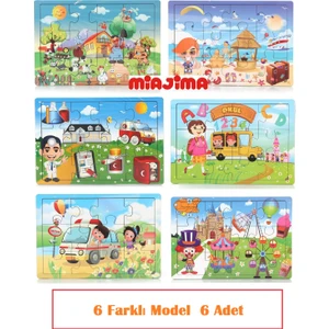 Eğitici Ahşap Puzzle Seti-6 Model Puzzle'dan Oluşan 12 Parçalı Puzzle