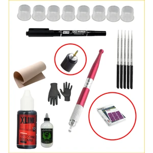 XLH-129 Bittor Desenli Siyah El İşi Hand Poke Profesyonel Dövme Seti – 9 Parça