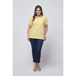 Moda Berray 21305 Kısa Kollu Büyük Beden Lakost Kumaş T-Shirt Sarı