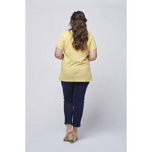 Moda Berray 21305 Kısa Kollu Büyük Beden Lakost Kumaş T-Shirt Sarı