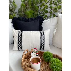 Decamor Home Siyah Fisto Detaylı Bohem Ekru Kırlent Kılıfı