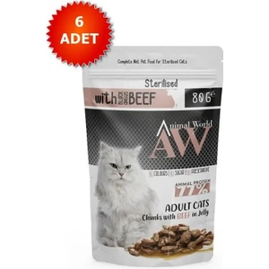 Pets Animal World Sterilised Jöleli Parça Sığır Etli Kısırlaştırılmış Kedi Pouch Mama 80GR 6 Adet