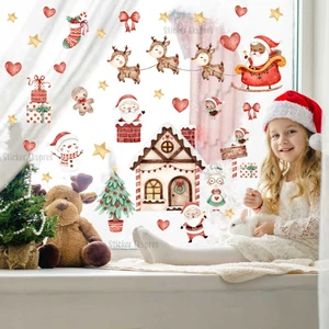 Sticker Ekspres Yılbaşı Şirin Ev Noel Baba Kardan Adam ve Kış Figürleri Yeni Yıl Cam Duvar Kapı Sticker Seti