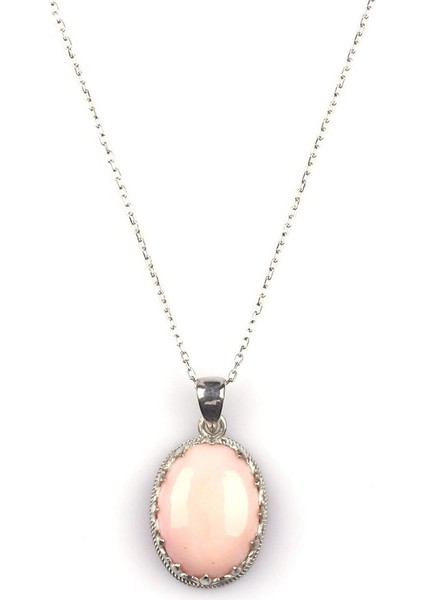 Pembe Opal Doğal Taş 925 Ayar Gümüş Kolye