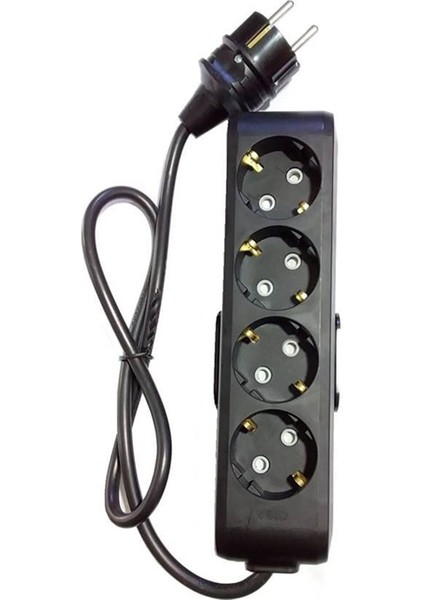 Siyah Multi-Let 4'lü Topraklı Çocuk Korumalı Grup Priz 70 Cm
