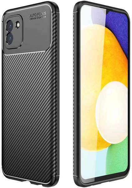 Samsung Galaxy A03 Kılıf Karbon Dokulu Sert Silikon Arka Kapak Negro Siyah