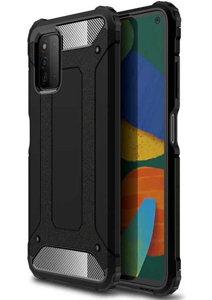 Samsung Galaxy A03S Darbe Emici Kılıf Military Armor Çift Katman Köşe Korumalı Crash Silikon Tank Kapak Siyah