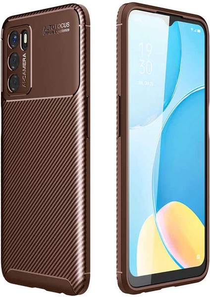 Oppo A16 Kılıf Karbon Dokulu Sert Silikon Arka Kapak Negro Kahverengi