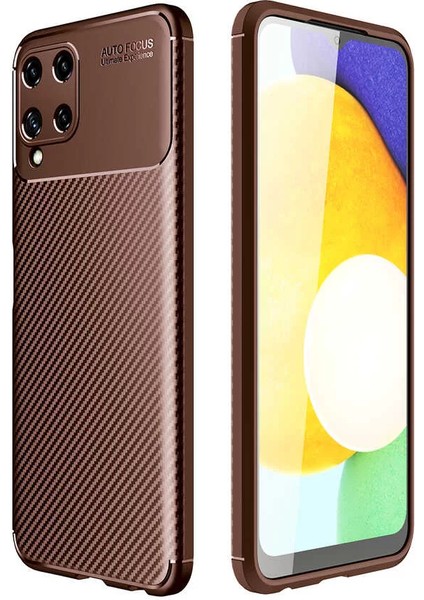 Samsung Galaxy M32 Kılıf Karbon Dokulu Sert Silikon Arka Kapak Negro Kahverengi