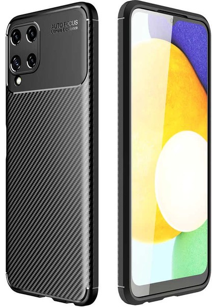Samsung Galaxy M32 Kılıf Karbon Dokulu Sert Silikon Arka Kapak Negro Siyah