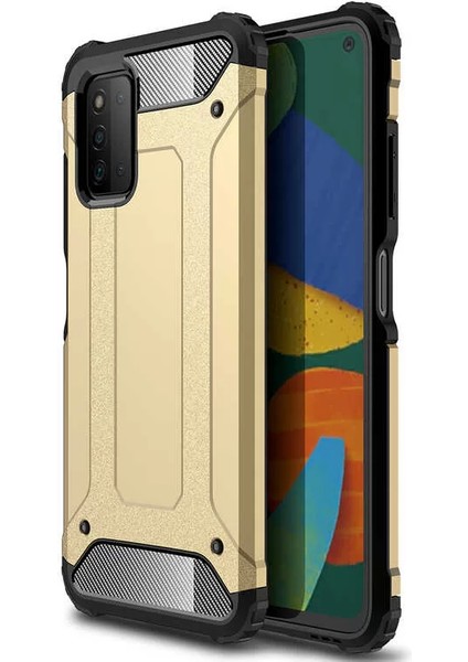Samsung Galaxy A03S Darbe Emici Kılıf Military Armor Çift Katman Köşe Korumalı Crash Silikon Tank Kapak Gold