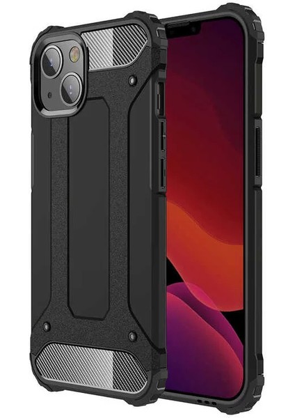 Apple iPhone 13 Mini Darbe Emici Kılıf Military Armor Çift Katman Köşe Korumalı Crash Silikon Tank Kapak Siyah