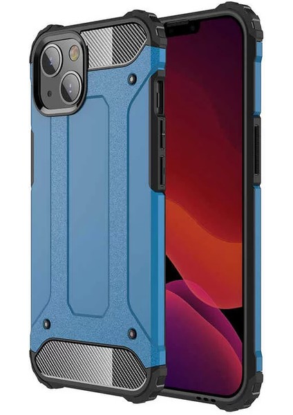 Apple iPhone 13 Mini Darbe Emici Kılıf Military Armor Çift Katman Köşe Korumalı Crash Silikon Tank Kapak Mavi