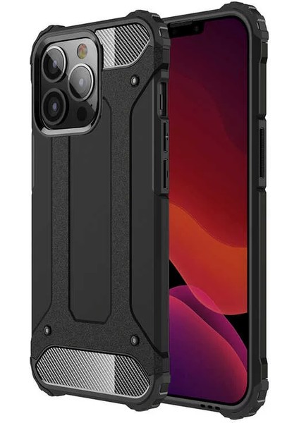 Apple iPhone 13 Pro Max Darbe Emici Kılıf Military Armor Çift Katman Köşe Korumalı Crash Silikon Tank Kapak Siyah