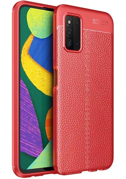 Samsung Galaxy A03S Kılıf Rugan Armor Deri Görünümlü Niss Silikon Kırmızı
