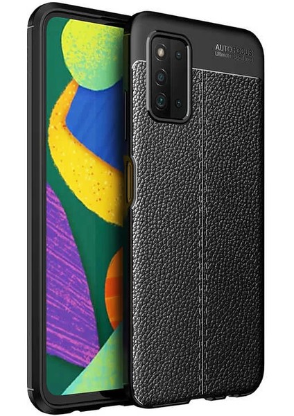 Samsung Galaxy A03S Kılıf Rugan Armor Deri Görünümlü Niss Silikon Siyah