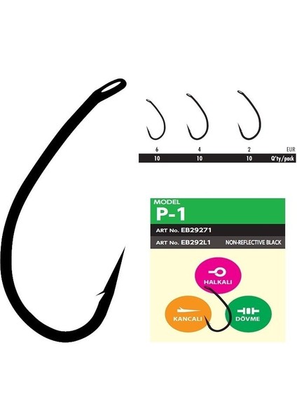 P1 Sazan Iğnesi Dövme Teflon Black 10'lu Paket Balıkmarketim