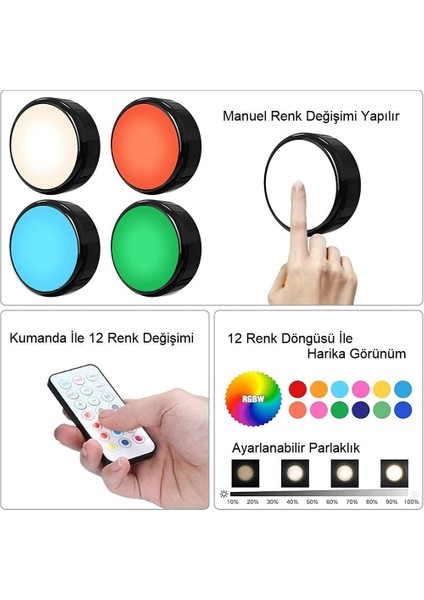 4 lü Set LED Aydınlatma Dekoratif RGB Gece Lambası 12 Renk Kumandalı