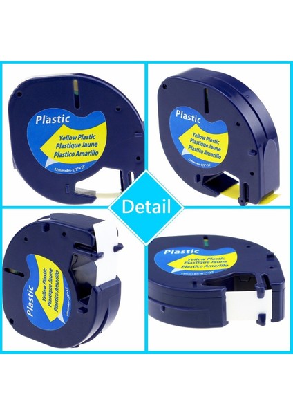 Dymo Muadil Letratag Bant 91202 (91332 91222 59423) Sarı Plastik Etikete Siyah 4m x 12MM 4 Adet
