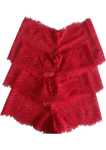Elifimbutik Kırmızı Dantelli 3'lü Takım Şort Külot