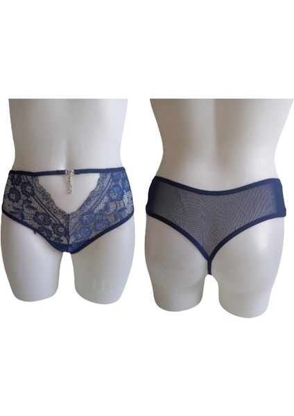 Elifimbutik Pudra-Lacivert-Fuşyadan Oluşan Süper 3'lü Dantelli Tanga Külot modelleri