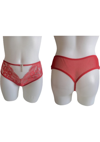 Elifimbutik Kırmızı Renginden Oluşan Süper 3'lü Dantelli Tanga Külot fiyatları