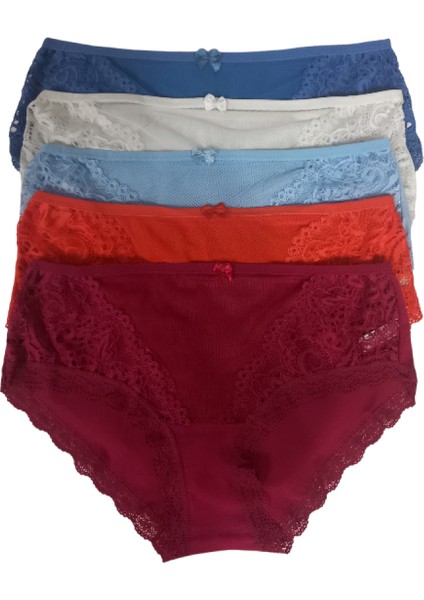 Elifimbutik Mavi-Ekru-A.mavi-Turuncu-Fuşya Renklerinden Oluşan 5'li Geniş Beden Külot