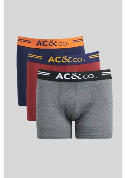 AC&Co / Altınyıldız Classics Erkek Lacivert-bordo-antrasit 3'lü Pamuklu Esnek Boxer Paketi