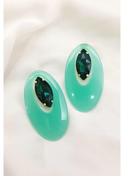 Modern Akrilik Taşlı Oval Küpe