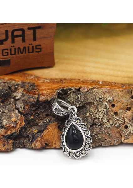 Oniks ve Markazit Taşlı 925 Ayar Gümüş Kolye 201021619 fiyatları