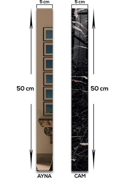 Dekor Camı | Granit Desenli Cam ve Ayna | 7'li Takım | 5cm x 50CM