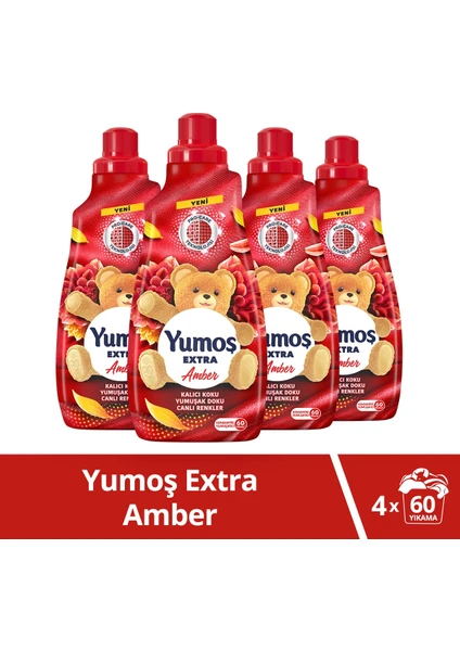 Extra Konsantre Çamaşır Yumuşatıcısı Amber 1440 ml 60 Yıkama 4ADET